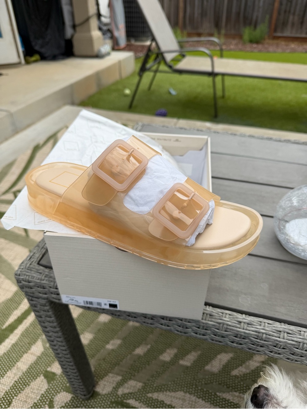 Dolce Vita Nude Tan Transparent Buckle Slide Sandals - Picture 3 of 3